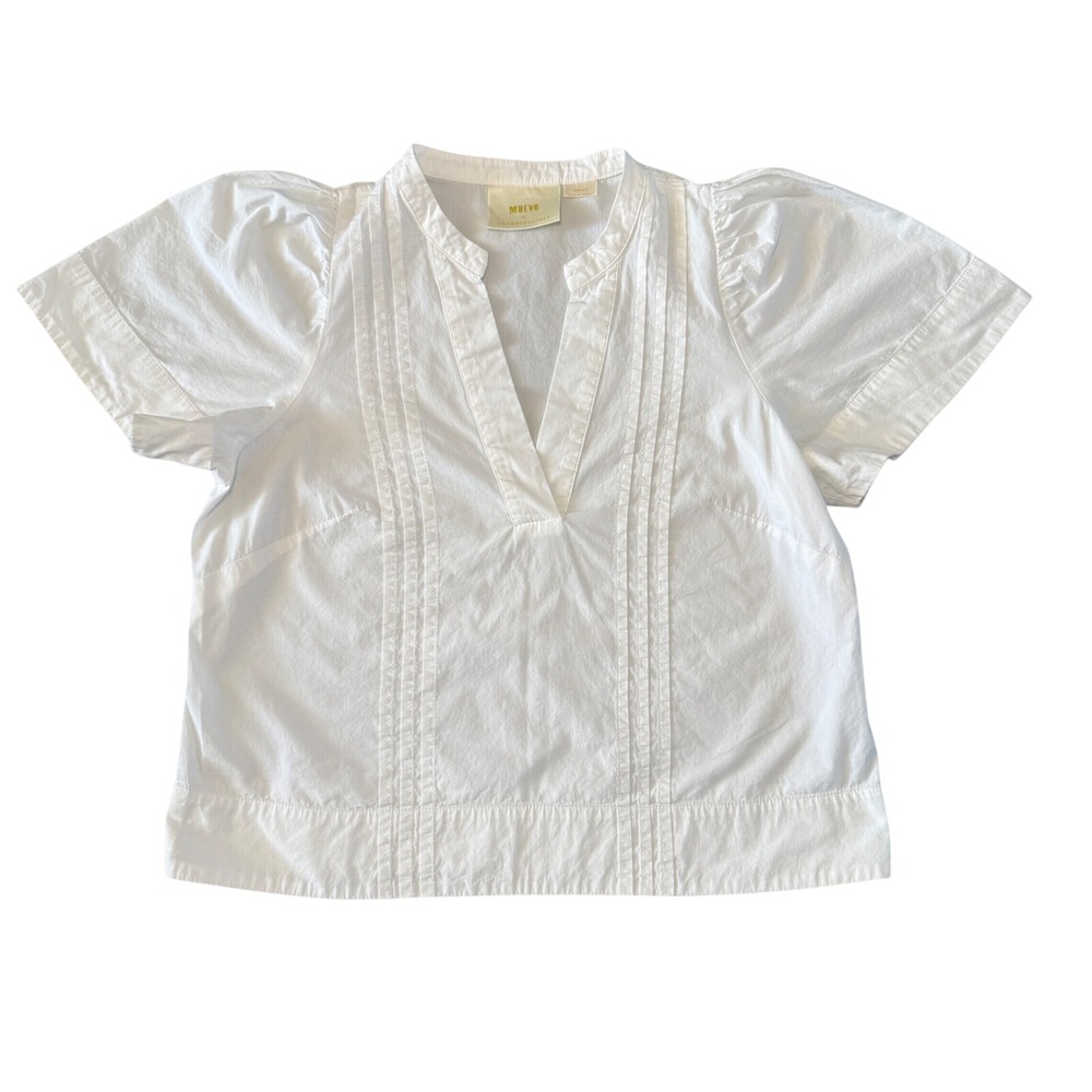 Maeve Anthropologie White Pintuck Puff Sleeve Cotton Blouse Top XS Petite